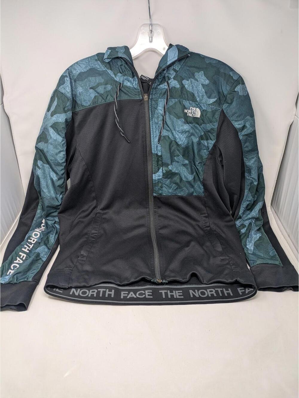 The North Face Train N Jacket Mens M Teal Green Camo Logo Full Zip Hooded